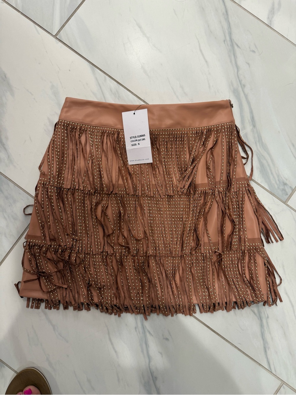 Fringed Stud Mini Skirt in Dusty Rose